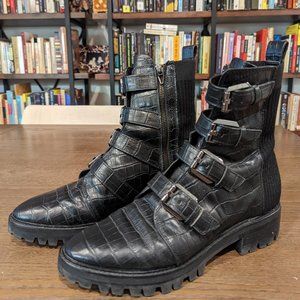 Dolce Vita Gavin Faux Croc Knit Back Buckle Lug Sole Combat Boots